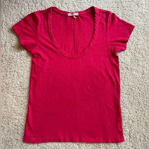 rag & bone, U Neck Short Sleeve T-Shirt, Deep Magenta Pink, 100% Pima Cotton, XS